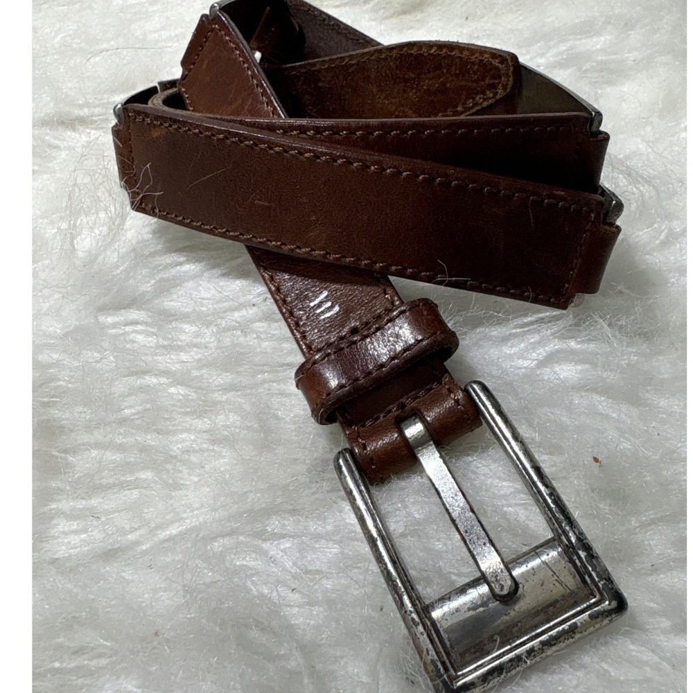 Leather Belt Womens 29-33 Classic Brown Silver Buckle Casual Distressed Y2K